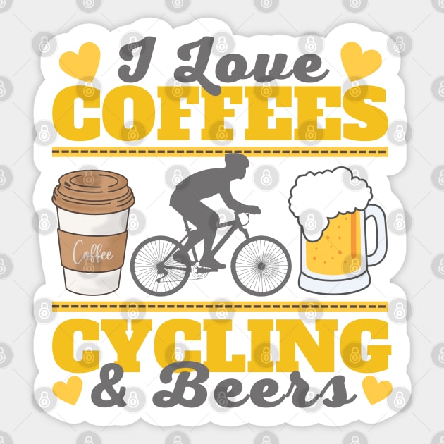 I Love Coffees, Cycling and Beers Sticker Sticker by Owl Canvas